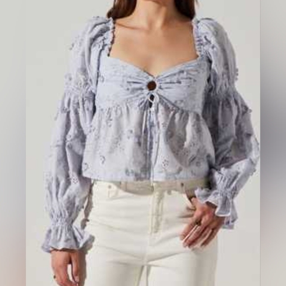 Astr Tops - Astr Light Blue Eyelet Blouse Size Small EUC
